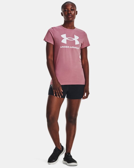 Women's UA Rival Logo Short Sleeve in Pink image number 2